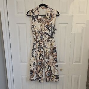 NEW Cleo Floral Button Up Collar Sleeveless Dress With Belt Spring Summer